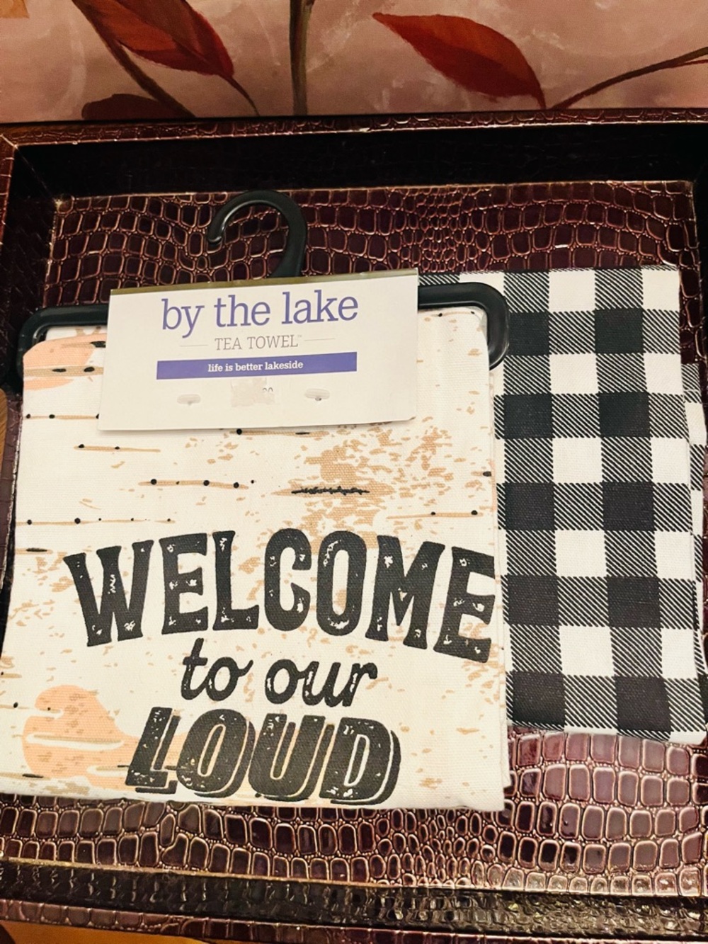 By the Lake Tea Towel Set in Black & Cream & Off-White Colors with Phrase (NWT) - Picture 10 of 10